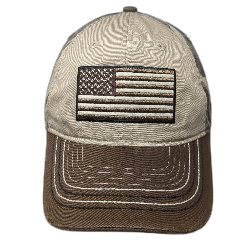 Cabela's Baseball Cap Beige One Size American Flag Patch Camo Strapback Hat